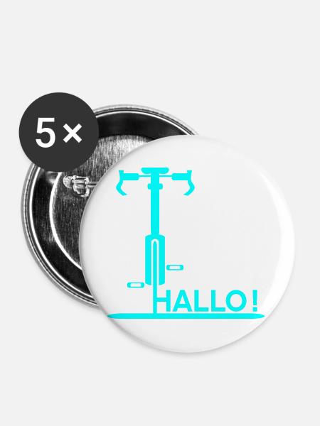 Willkommen Begrüßung - Fahrrad Hallo - Buttons groß 56 mm (5er Pack) - Weiß
