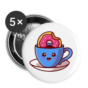 Kawaii Donut Cup Cheer - Buttons large 2.2''/56 mm (5-pack) - white - Front