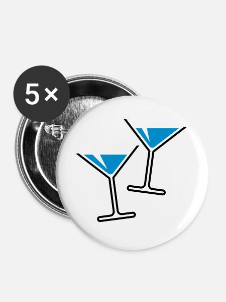 2 Cocktailgläser / Cocktail / Martini – (Hellblau) - Buttons groß 56 mm (5er Pack) - Weiß