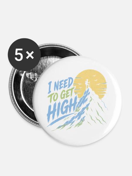 Bergwander-Abenteuer – Ich muss hoch hinein - Buttons groß 56 mm (5er Pack) - Weiß