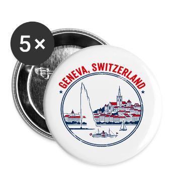Geneva Switzerland Cityscape and Lake Emblem - Buttons large 2.2''/56 mm (5-pack) - white - Front
