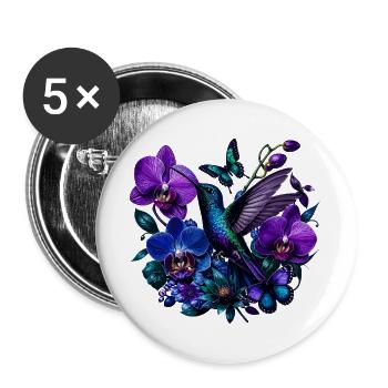 Colibri dans le royaume des orchidées - Lot de 5 grands badges (56 mm) - blanc - Devant