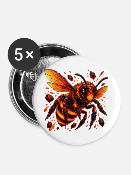 Flammende Honigbiene mit Lava-Kristallen - Buttons groß 56 mm (5er Pack) - Weiß