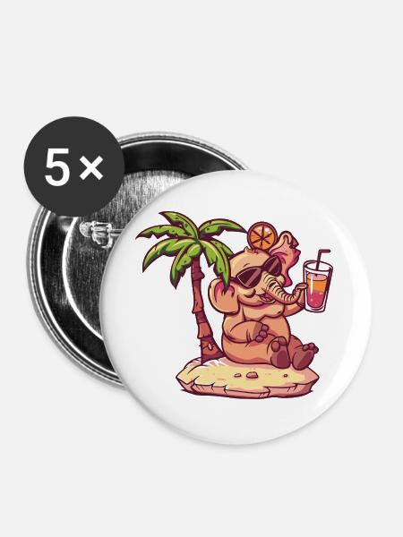 Elefant Sommer Palme - Buttons groß 56 mm (5er Pack) - Weiß