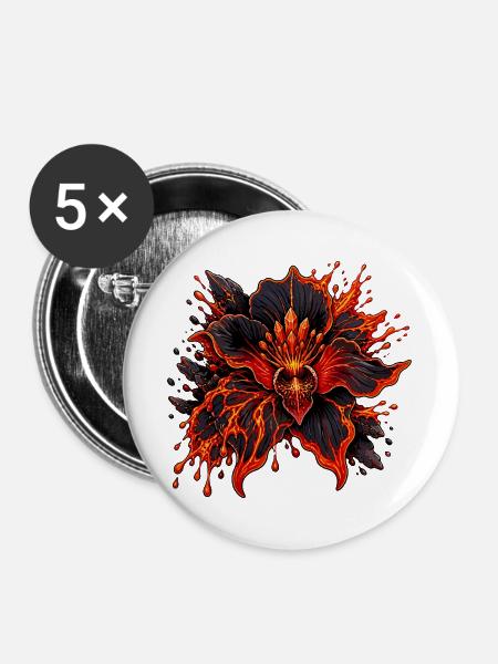 Feuerblume Lava Explosion - Buttons groß 56 mm (5er Pack) - Weiß