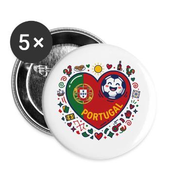 Portugal Herz Fußball Flair - Buttons groß 56 mm (5er Pack) - Weiß - Vorne