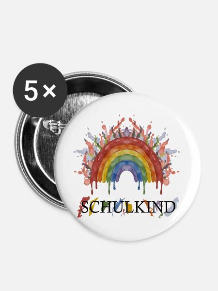 Schulkind Regenbogen  - Buttons groß 56 mm (5er Pack) - Weiß