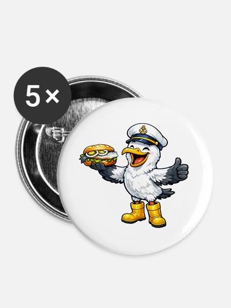 Lachende Möwe - Buttons groß 56 mm (5er Pack) - Weiß