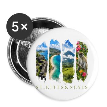 Voyage à Saint-Christophe-Nevis – Île des Caraïbes et culture - Lot de 5 grands badges (56 mm) - blanc - Devant