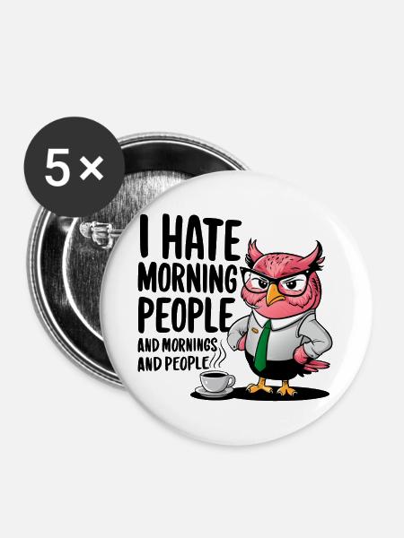 Morgenmuffel Büro-Eule im Anzug - Buttons groß 56 mm (5er Pack) - Weiß