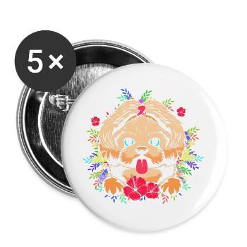 Shih Tzu - Lot de 5 grands badges (56 mm) - blanc - Devant