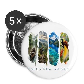 Papua Neuguinea Travel – Kultur & Natur Motiv - Buttons groß 56 mm (5er Pack) - Weiß - Vorne