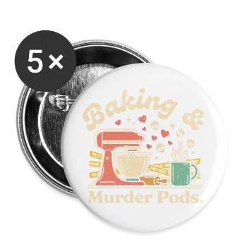 Baking and Murder - Buttons large 2.2''/56 mm (5-pack) - white - Front