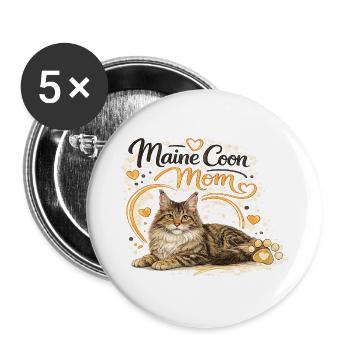 Amour de maman chat Maine Coon - Lot de 5 grands badges (56 mm) - blanc - Devant