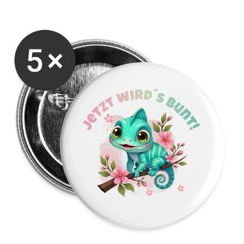Jetzt wirds bunt - Niedliches Aquarell Chamäleon - Buttons groß 56 mm (5er Pack) - Weiß - Vorne