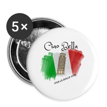 Leaning Tower on Italian Flag Brush - Buttons large 2.2''/56 mm (5-pack) - white - Front