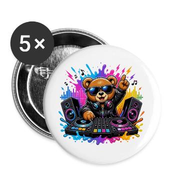 Teddy Bear DJ Neon Splash - Lot de 5 grands badges (56 mm) - blanc - Devant