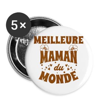 Meilleure Maman du Monde - cadeau pour mère - Lot de 5 grands badges (56 mm) - blanc - Devant
