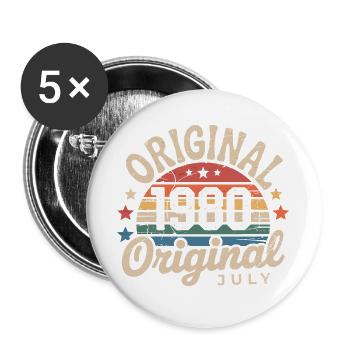 Original July 1980 Retro Vintage Birthday - Buttons large 2.2''/56 mm (5-pack) - white - Front