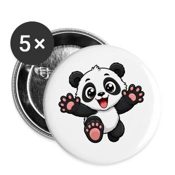 Süßer Panda rennt auf dich zu - Buttons groß 56 mm (5er Pack) - Weiß - Vorne