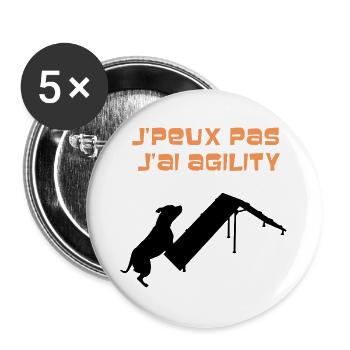 Staffie j'peux pas j'ai agility sport - 001 - Lot de 5 grands badges (56 mm) - blanc - Devant