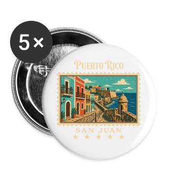 Puerto Rico San Juan Vintage Reisemarke - Buttons groß 56 mm (5er Pack) - Weiß - Vorne