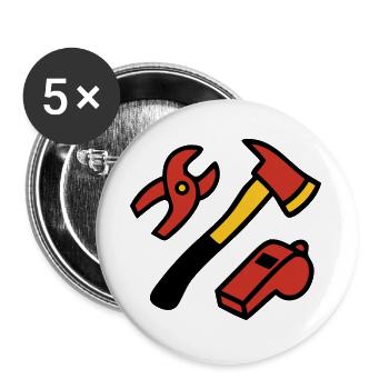 Graphismes des outils des pompiers - Lot de 5 grands badges (56 mm) - blanc - Devant