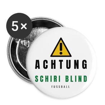 Achtung Schiri Blind Fußball - Buttons groß 56 mm (5er Pack) - Weiß - Vorne