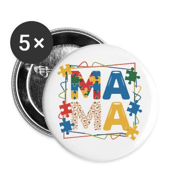 MAMA Puzzle Part Autism Heart Colorful Puzzle Pieces - Buttons large 2.2''/56 mm (5-pack) - white - Front