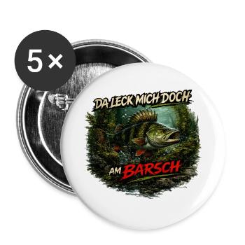 Da leck mich doch am Barsch – Flussbarsch | Angler - Buttons groß 56 mm (5er Pack) - Weiß - Vorne