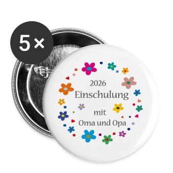 Einschulung 2026  - Buttons groß 56 mm (5er Pack) - Weiß - Vorne