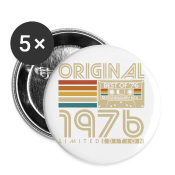 Anniversaire original vintage rétro vintage de 1976 - Lot de 5 grands badges (56 mm) - blanc - Devant