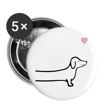 Dackel Herz Hunde - Buttons groß 56 mm (5er Pack) - Weiß - Vorne