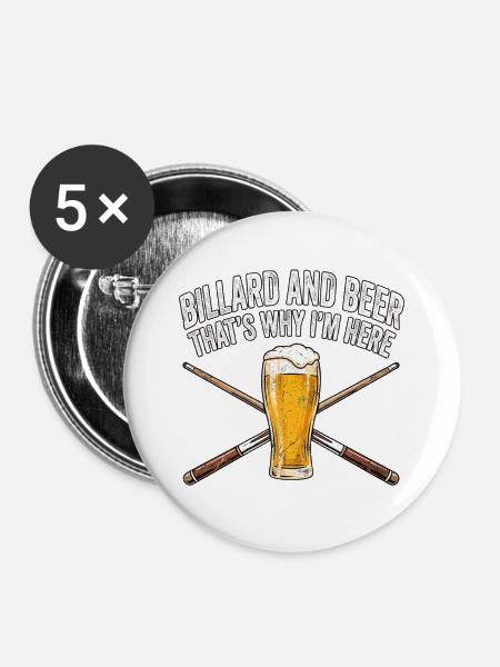 Billard Bier Bar - Buttons groß 56 mm (5er Pack) - Weiß