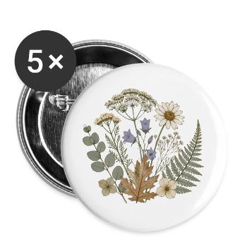 Wildblumenstrauß - Buttons groß 56 mm (5er Pack) - Weiß - Vorne