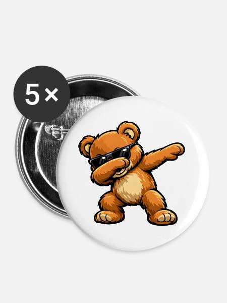 Dabbing Teddy - Buttons groß 56 mm (5er Pack) - Weiß