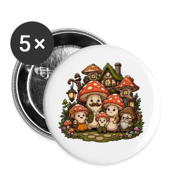 Pilzmärchenwald Familie - Buttons groß 56 mm (5er Pack) - Weiß - Vorne