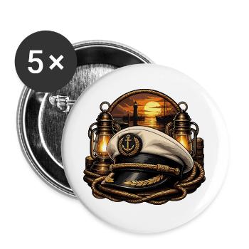 Chapeau de capitaine à la lumière du soir - Lot de 5 grands badges (56 mm) - blanc - Devant