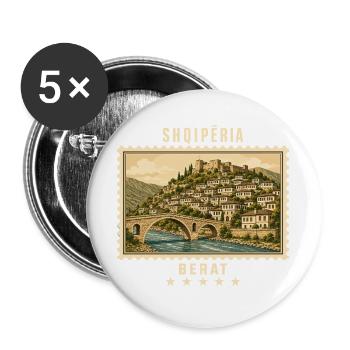 Albanien Berat Vintage Reisemarke - Buttons groß 56 mm (5er Pack) - Weiß - Vorne