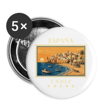 Spanien Cádiz Vintage Reisemarke - Buttons groß 56 mm (5er Pack) - Weiß - Vorne