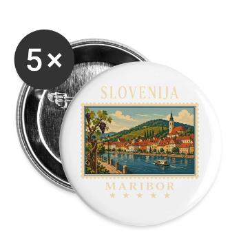 Slowenien Maribor Vintage Reisemarke - Buttons groß 56 mm (5er Pack) - Weiß - Vorne