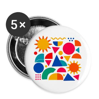 Geometrische Farbexplosion: Sonnige Formen - Buttons groß 56 mm (5er Pack) - Weiß - Vorne