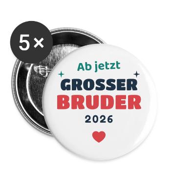 Einschulung 2026 Bruder - Schulkind Geschenk Schul - Buttons groß 56 mm (5er Pack) - Weiß - Vorne