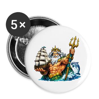 Neptun mit Seegelschiff - Buttons groß 56 mm (5er Pack) - Weiß - Vorne