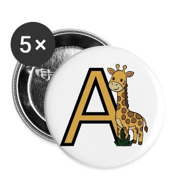 Giraffe mit Buchstabe A - Buttons groß 56 mm (5er Pack) - Weiß - Vorne