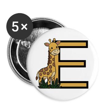 Giraffe mit Buchstabe E - Buttons groß 56 mm (5er Pack) - Weiß - Vorne