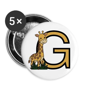 Giraffe mit Buchstabe G - Buttons groß 56 mm (5er Pack) - Weiß - Vorne
