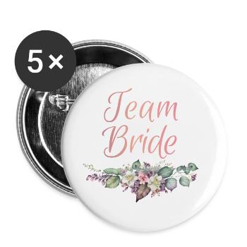 Team Bride Ringe Blumen JGA Junggesellenabschied - Buttons groß 56 mm (5er Pack) - Weiß - Vorne