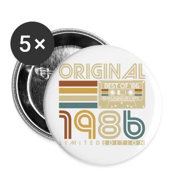 Original 1986 Jahrgang Vintage Geburtstag Retro - Buttons groß 56 mm (5er Pack) - Weiß - Vorne