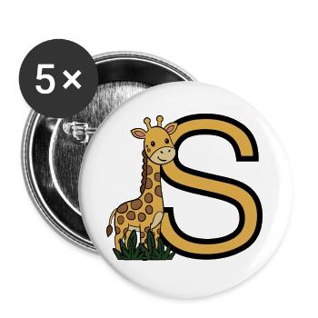 Giraffe und großes S-Motiv - Buttons groß 56 mm (5er Pack) - Weiß - Vorne